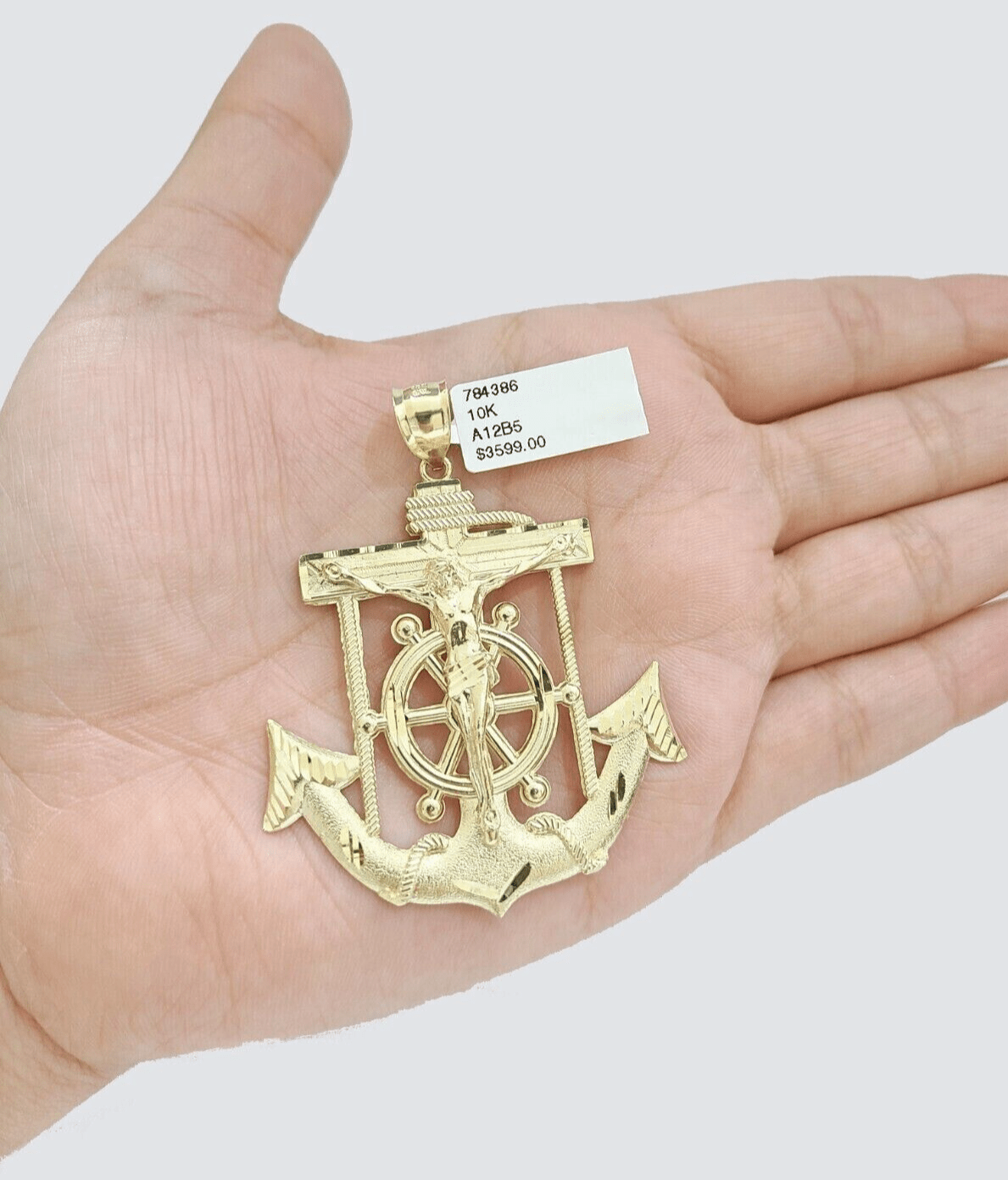 Jesus Anchor Charm Pendant Men's Real 10k Yellow Gold Solid 10kt For Chain - GoldenlinQ